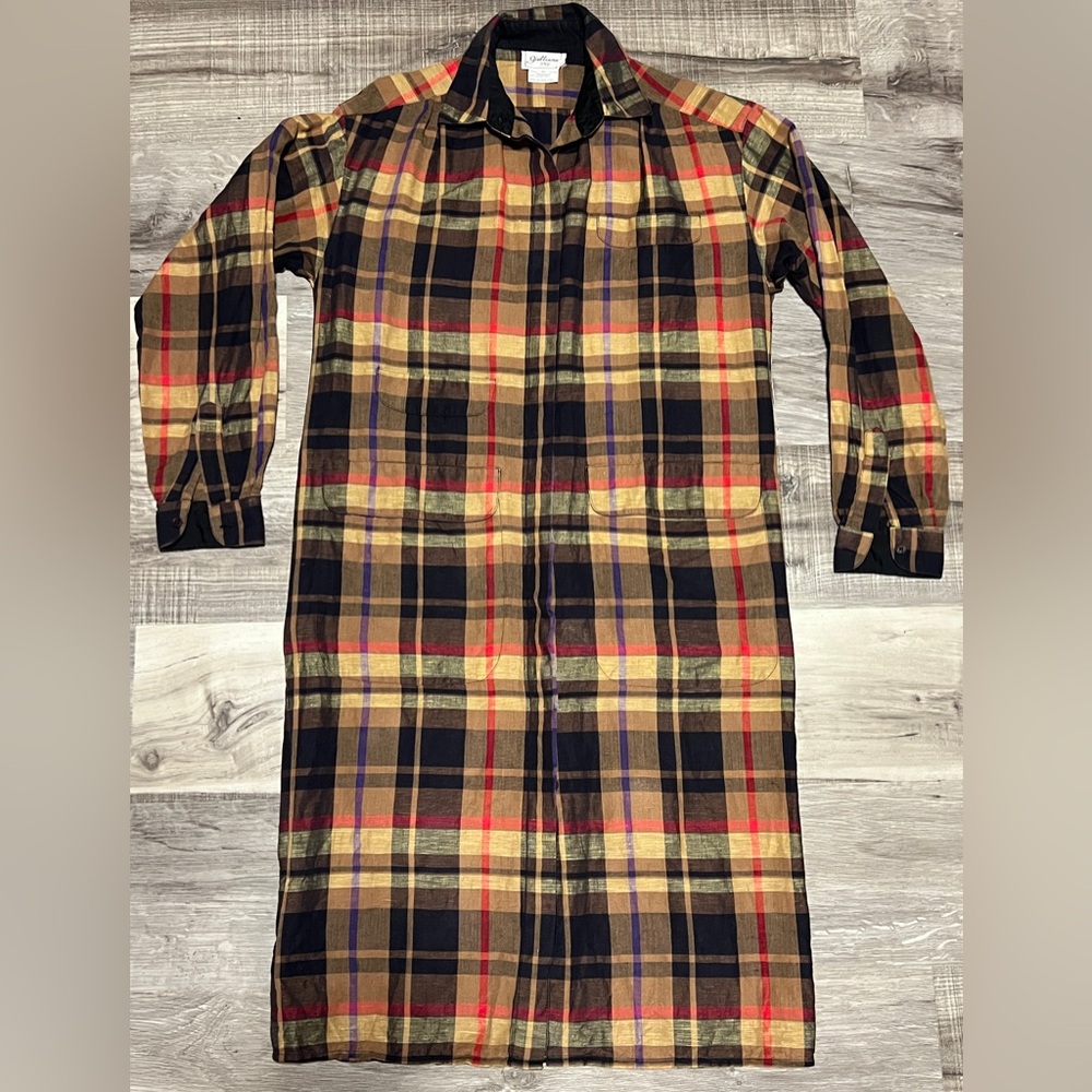 VINTAGE Guilliana Fall Linen Blend Plaid Midi Size 8 Button Up Dress Linen EUC